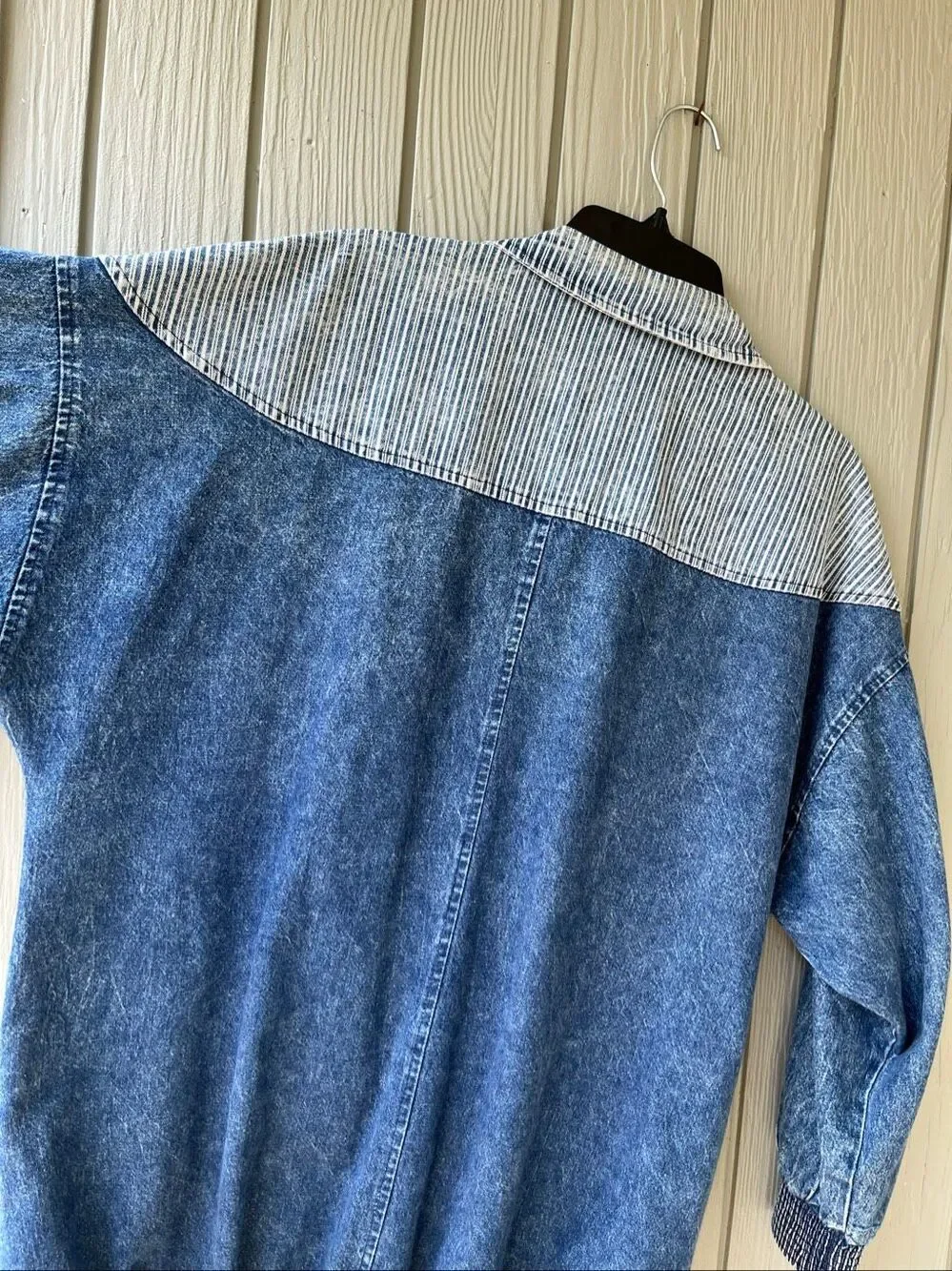 VTG 80s Denim Jacket M Railroad Stripe Oversized Slouchy Acid Wash USA